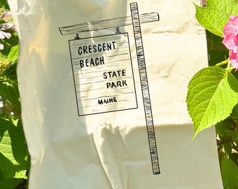 Crescent City State Park Maine Post Sign Merch Tote Bag Original Hand Drawn Bag