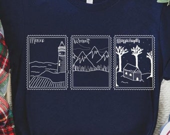 New England State Stamps Unisex Tee Original Hand Drawn Tshirt