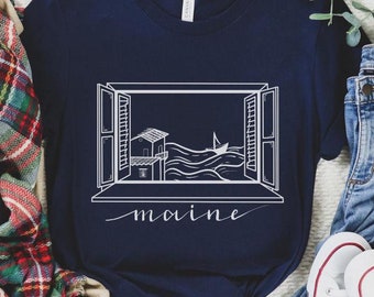 Window of Maine Coastal New England Merch Tee Original Hand Drawn Tshirt