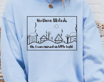 Sudadera con cuello redondo, humor y actitud norteña, original, dibujada a mano
