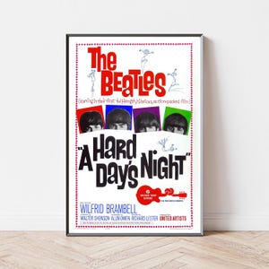 A Hard Day&#39;s Night Movie Poster, Home Decor, Canvas Wall Art, Personalized gift, Custom Poster, Wall Art Print