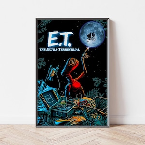 E.T. Movie Poster, Home Decor, Canvas Wall Art, Personalized gift, Custom Poster, Wall Art Print
