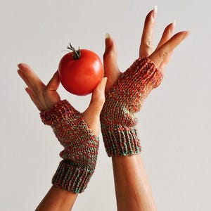 Hand Knit Wool Fingerless Gloves: Multi-Colored Wrist Warmers