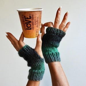 Hand Knit Wool Fingerless Gloves: Multi-Colored Texting Mittens