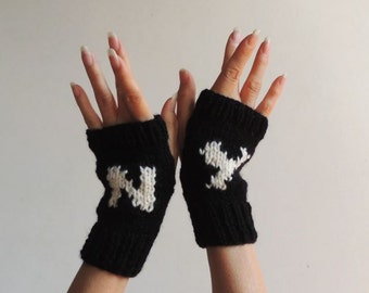 Hand Knit Gloves - Mittens - NY Fingerless Gloves - Wrist Warmers - Gloves with Letters NY - Black Gloves - Eye Catching - New York Gloves