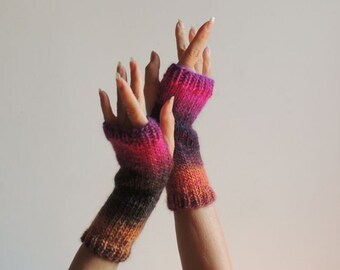 Hand Knit Fingerless Gloves - Hand Knit Gloves - Wool Gloves - Hand Knit Winter Gloves - Wrist Warmers - New York Elegant Warm Gloves - #138