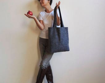 Gray Wool Felt Tote Bag - Tote Bag - Convenient Bag - Everyday Bag - Shopping Bag - Laptop Bag - Books Bag - Magazines Bag