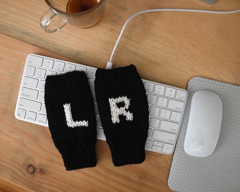 ETSY's Pick Gloves Hand Knit Fingerless Gloves Wrist Warmers Black Winter Gloves Left & Right Gloves Gloves with Letter L R image 7