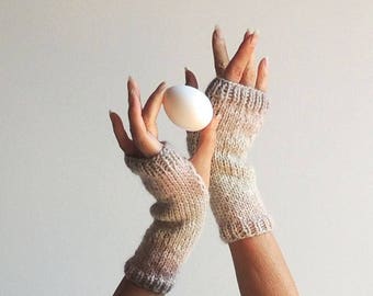 Hand Knit Fingerless Gloves - Hand Knit Gloves - Wool Gloves - Wrist Warmers - Hand Knit Winter Gloves - New York Fashion Gloves - Pink Sand
