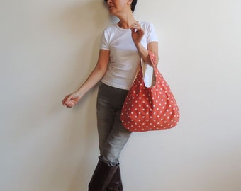 Polka Dot Hobo Tote Bag - Spring Fashion Hobo Tote Bag - So Cute and Stylish - Coral Hobo Tote Bag - Ready to Ship from New York City