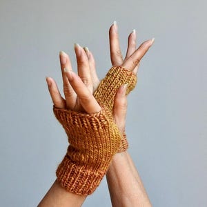 Hand Knit Wool Fingerless Gloves: Multi-Colored Mittens