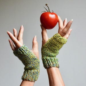 Hand Knit Wool Fingerless Gloves: Multi-Colored Mittens