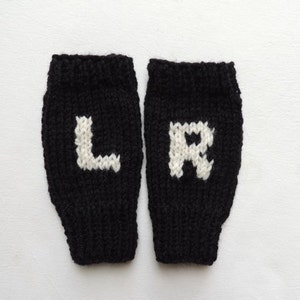 ETSY's Pick Gloves Hand Knit Fingerless Gloves Wrist Warmers Black Winter Gloves Left & Right Gloves Gloves with Letter L R image 9