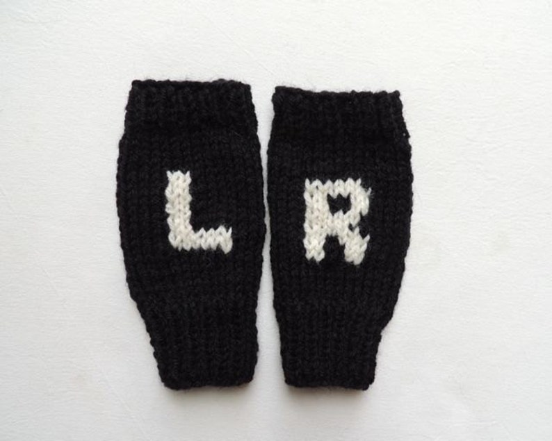 ETSY's Pick Gloves Hand Knit Fingerless Gloves Wrist Warmers Black Winter Gloves Left & Right Gloves Gloves with Letter L R image 9