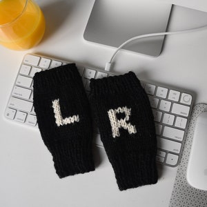 ETSY's Pick Gloves Hand Knit Fingerless Gloves Wrist Warmers Black Winter Gloves Left & Right Gloves Gloves with Letter L R image 2