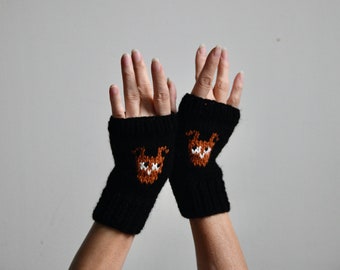 Fingerless Gloves - Monster Fingerless Gloves - Black Gloves - New York Fashion Gloves - Hand Knit Gloves - Eye Catching Gloves