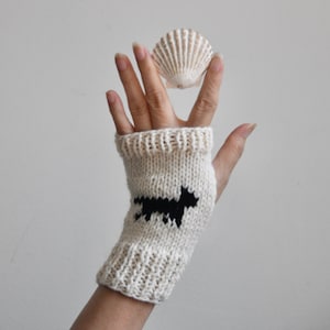 Hand Knit Dog Fingerless Gloves: Wool Blend Mittens