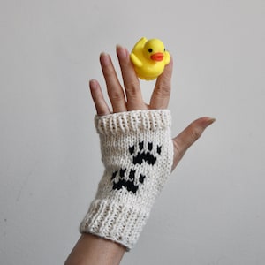 Hand Knit Cat Paw Fingerless Gloves: Wool Blend Mittens