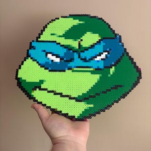 Leonardo Teenage Mutant Ninja Turtle Perler Bead Art Wall Decor Gaming Room Decor 80’s nostalgia