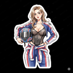 Sexy Biker Woman Bikini Pin Up Girl - Car Decal, Suction Cup Window Sign, Magnet, Sticker Bag, Laptop Journal Helmet Motorcycle Fridge Boat