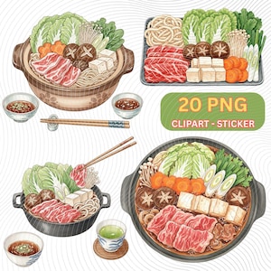 Sukiyaki & Shabu-Shabu Clipart: Japanese Hot Pot PNG (Digital Download)