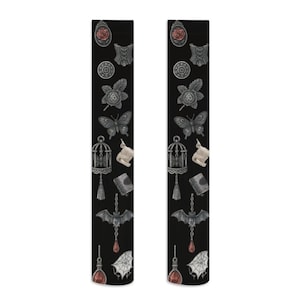 Gothic Lolita Thigh High Socks – Bat, Corset, Spell Book, Cage, Butterfly & Red Gem Design – Dark Academia Witchcore Aesthetic - TSHA13