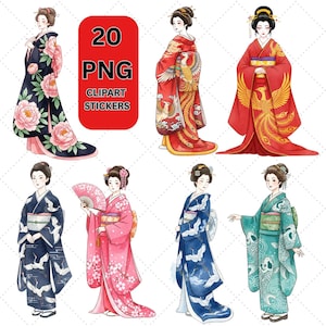 Geisha Clipart PNG – Japanese Woman in Kimono, Traditional Asian Fashion Art, Printable Sublimation Design, Sublimation, Transparent