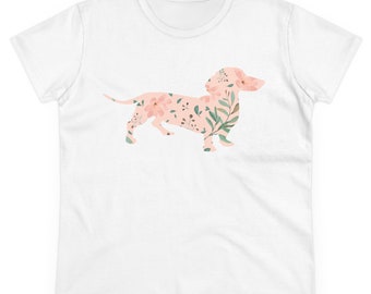 T-shirt met bloemenprint teckel, hondenliefhebbershirt