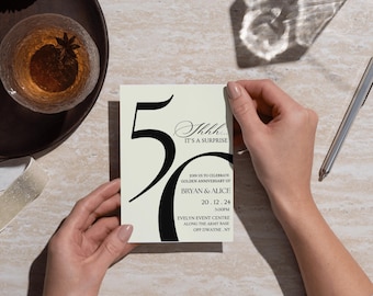 Surprise Birthday Invitation Adult, Minimalist 50th Birthday Invitation, Men's Birthday Invite, Shhh it's a surprise, Adult Big day invite
