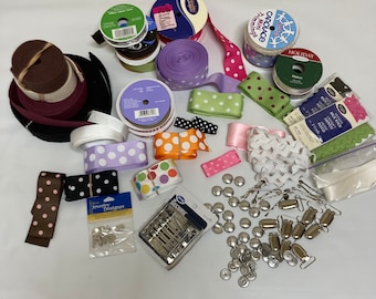 Lot Grosgrain Ribbon, Twill Tape, Pacifier Clip, Bobby Pins, Covered Buttons, Ric Rac Ribbon, Pacifier Clips, Satin Ribbon