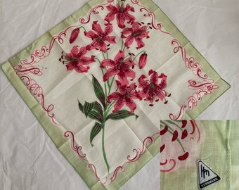 Easter Lillies Handkerchief Herrmann Novelty hankie hanky Rolled Edge Vintage  NWT