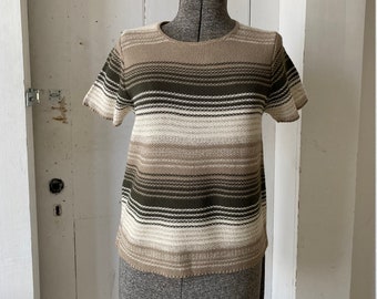 Short Sleeve Sweater Woven Knit Stripe Basic Editions Size Medium NWT