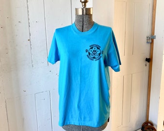 1980s Single Stitch Soccer League Tee Shirt Aqua Size Large