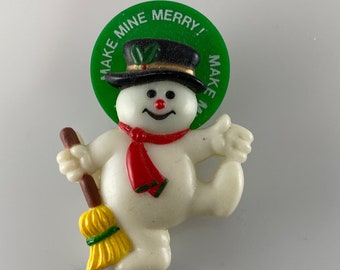 Vintage Fun World Christmas Articulated Snowman Plastic Pin Brooch