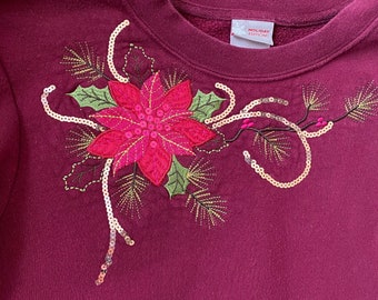 Holiday Editions Poinsettia Granny Core Crewneck Sweatshirt