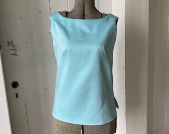 1960s 1970s Abercrombie & Fitch Satin Sateen Boat Neck Sleeveless Top Small