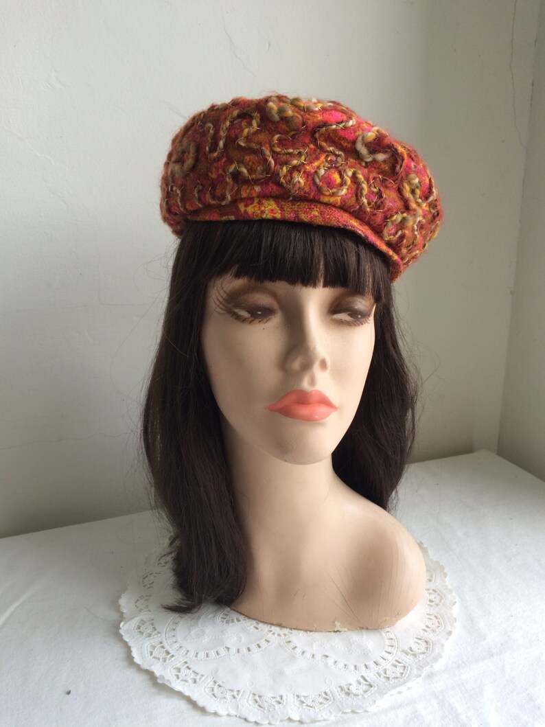 1960s RENEE' Mod Cap Hat Fall Colors Rhinestones and Etsy