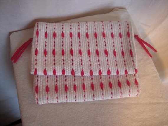 Vintage 50s 60s Clutch Purse Cool Loomed Fabric R… - image 1