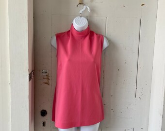 Vintage 1960s Dalton Carnation Pink Mock Neck Sleeveless Tunic Tank top Medium