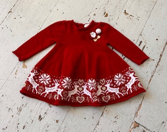 Vintage Heirloom by Polly Flinders Holiday Reindeers Knit Dress