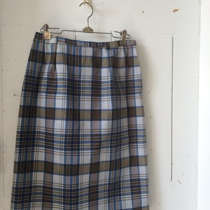 Vintage 1960s Cotton Blue & Green Plaid Pencil Skirt medium large image 2