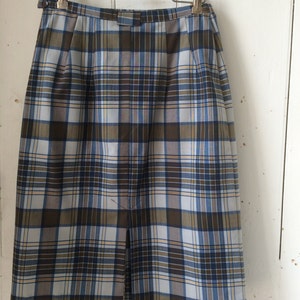 Vintage 1960s Cotton Blue & Green Plaid Pencil Skirt medium large image 4