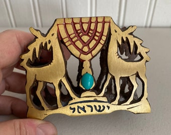 Vintage Brass Jewish Napkin Holder Letter Holder Menorah Judaical Gift