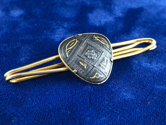 Vintage 1960s 1970s Spanish Damascene Tie Clip Go… - image 3