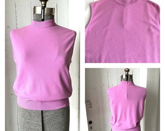 1960s Mod Nylon Knit Shell Purple Top Blouse Sweater LG XL