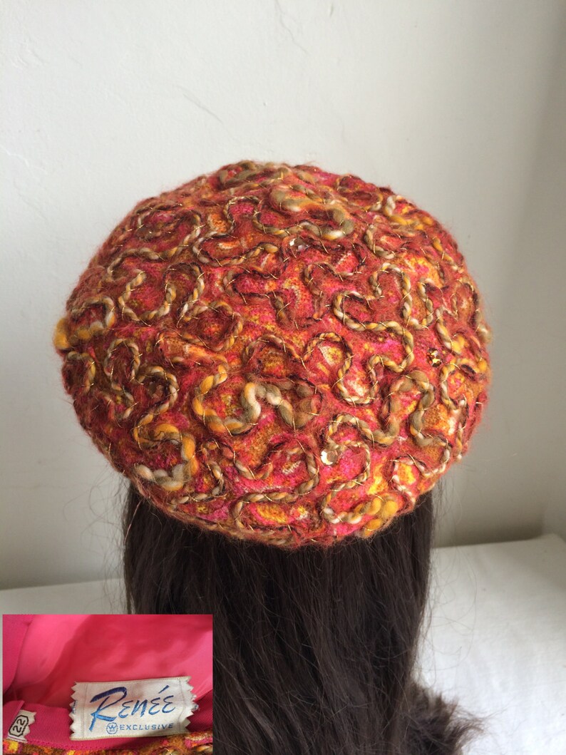 1960s RENEE' Mod Cap Hat Fall Colors Rhinestones and Etsy