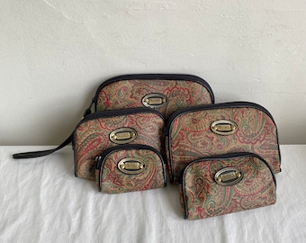 1980s 1990s Xelina Brand Cosmetic Travel Paisley Print Vinyl Bag Set of 5