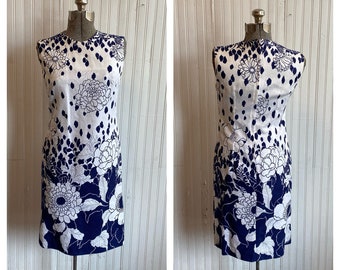 Vintage 1960s John Abbott Floral Damask Sleeveless Sheath Dress Bargain Basement Size 10