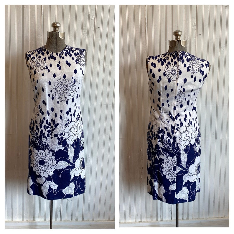 Vintage 1960s John Abbott Floral Damask Sleeveless Sheath Dress Bargain Basement Size 10 image 1