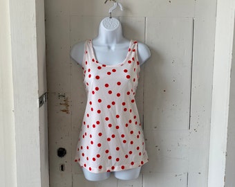 Vintage 1960s White Stag Polyester Red & White Polka Dot Tank Top Medium